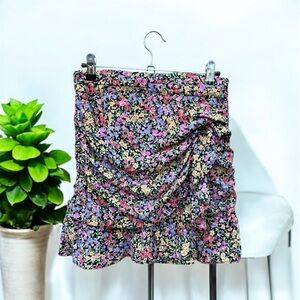 Zara floral print ruched ruffle mini skirt small